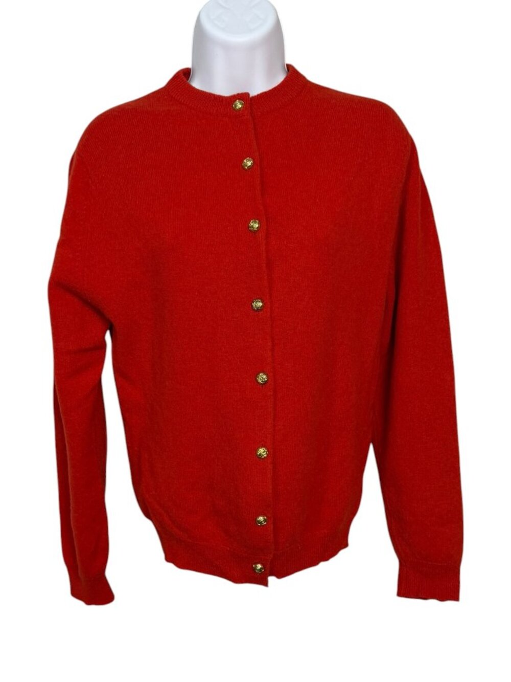 Vtg Peter Scott Scotland Pure Wool Red Cardigan Gold Crest Buttons 40(S/M)